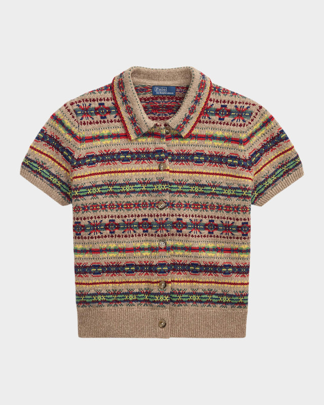 Fair Isle Short-Sleeve Cardigan Sweat